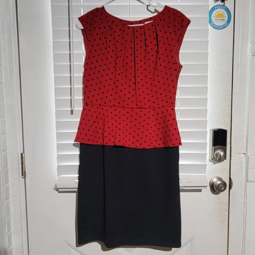 Cato Red & Black Dress - Polka Dots & Peplum Design - Size 8